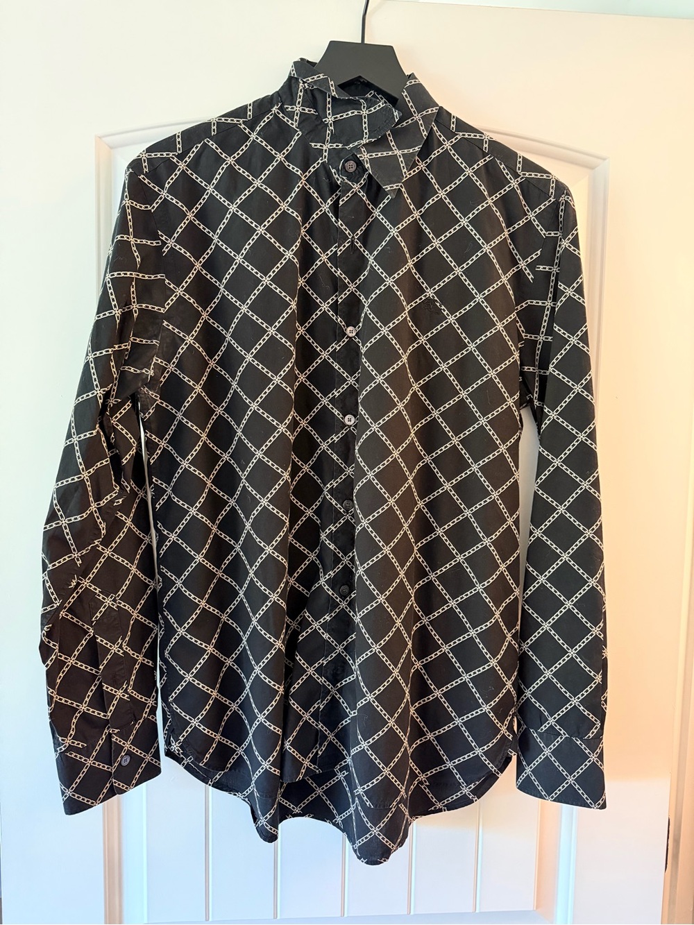 Burberry Black Shirt with White Chain-Grid Print
